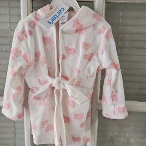 NWT Carter's White and Pink Sheep Kids Hooded Robe. Sz 0-9 Mths
